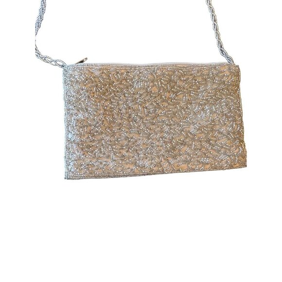 Inge Christopher Silver Beaded Evening Bag With Chain Strap Prom Dance Wedding - Picture 2 of 5
